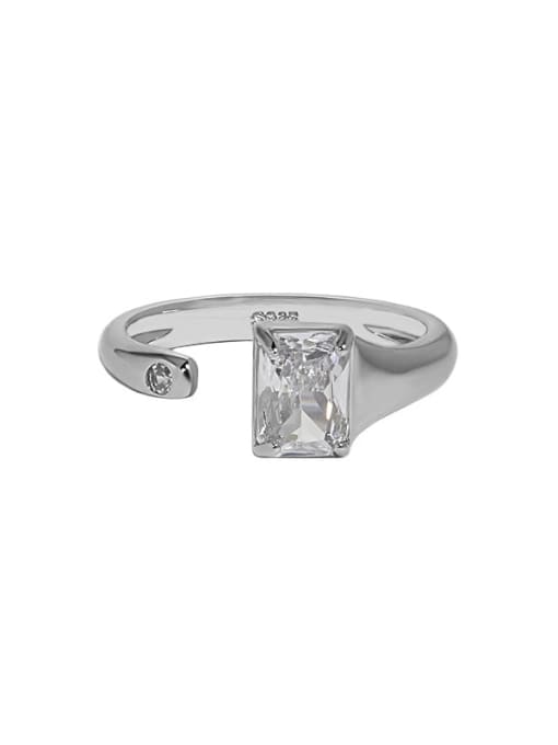 White gold [No. 13 adjustable] 925 Sterling Silver Cubic Zirconia Geometric Minimalist Band Ring
